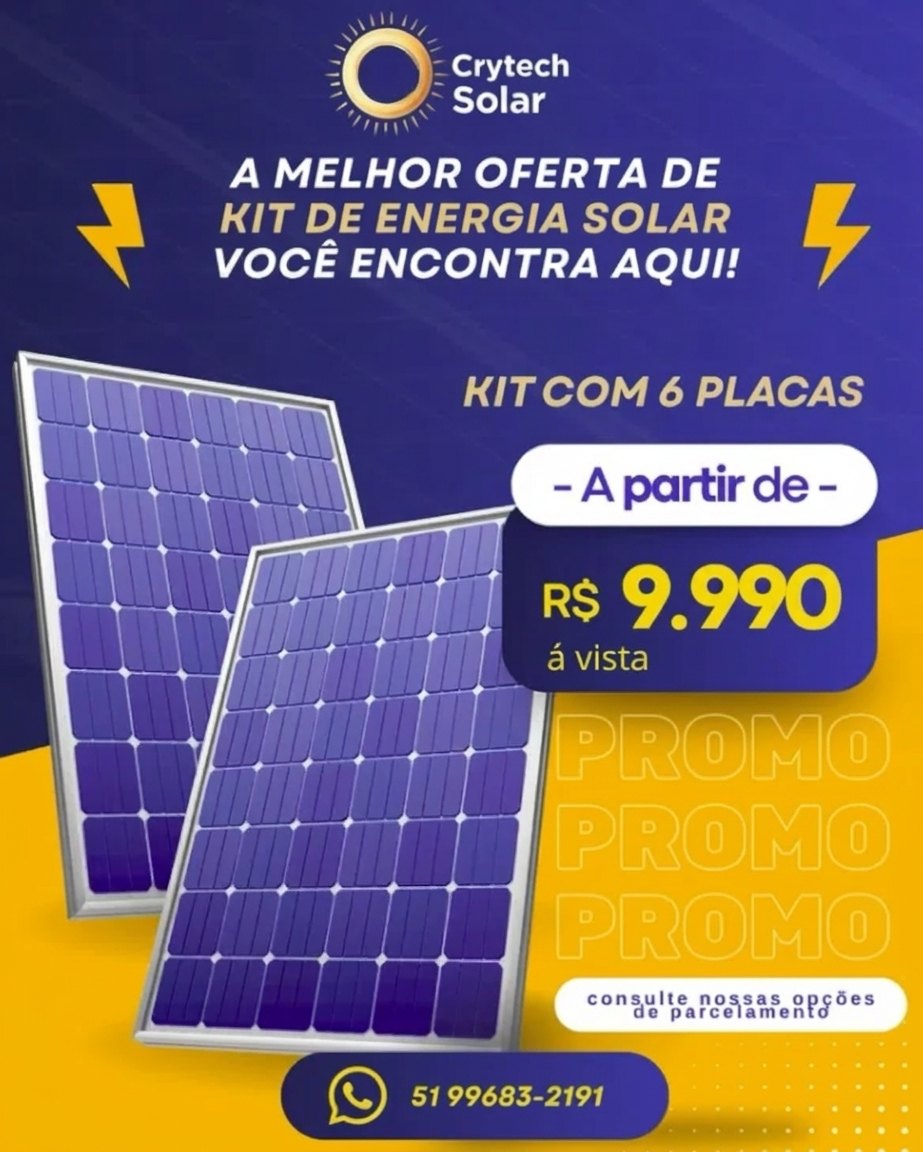 Flyer da oferta: kit com 6 placas a partir de R$ 9.990 à vista